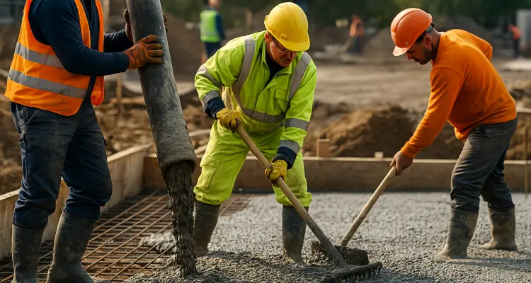 3 concrete contractors spreading concrete on the ground from TMK Concrete Contractor in Leander, TX - Concrete Contractor near me
