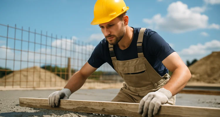a male concrete worker spreading fresh cement on rebared ground from TMK Concrete Contractor in Leander, TX - Concrete driveway building