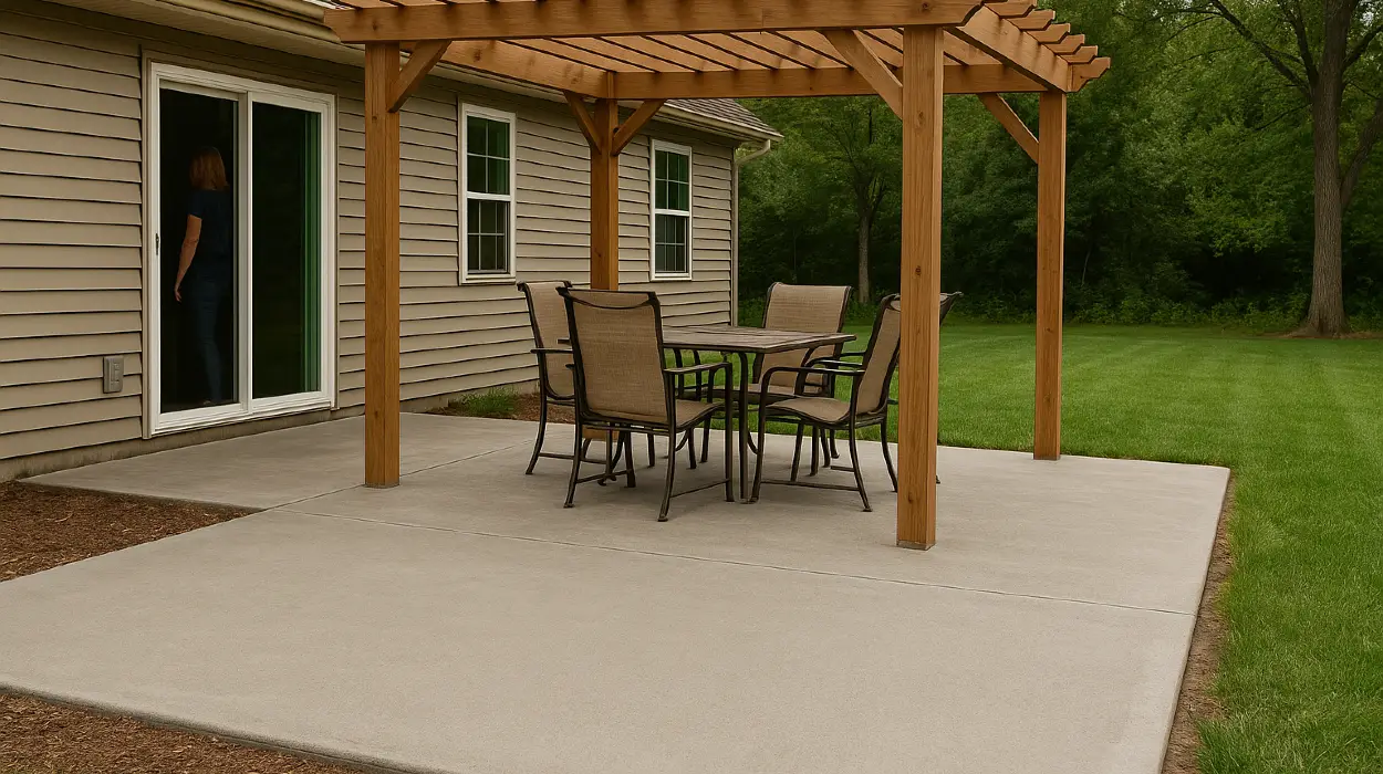 a concrete patio with a pergola from TMK Concrete Contractor in Leander, TX - Concrete Driveway Repairs