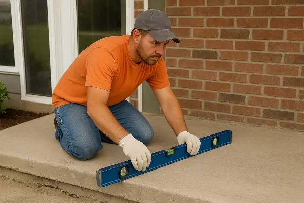 a male worker leveling a concrete slab porch from TMK Concrete Contractor in Leander, TX - Concrete footings a male worker leveling a concrete slab porch from TMK Concrete Contractor in Leander, TX - Concrete footings