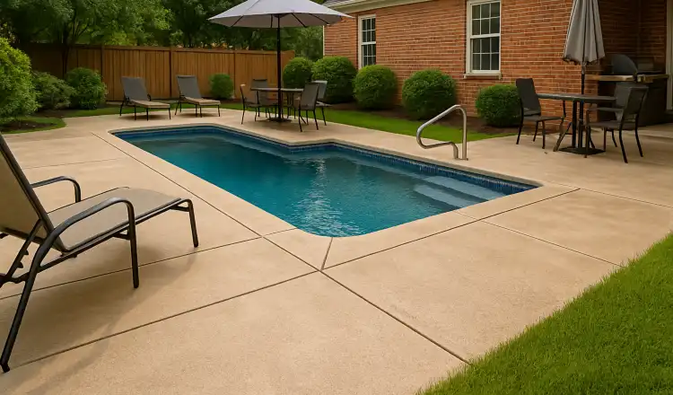 a swimming pool concrete deck from TMK Concrete Contractor in Leander, TX - Concrete resurfacing