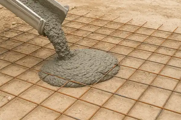 a cement truck pouring cement on a rebared ground from TMK Concrete Contractor in Leander, TX - Driveway repairs a cement truck pouring cement on a rebared ground from TMK Concrete Contractor in Leander, TX - Driveway repairs