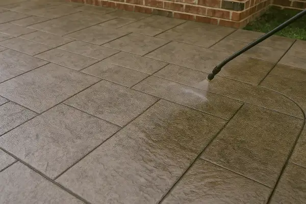 a stamped concrete patio being finished from TMK Concrete Contractor in Leander, TX - Residential Concrete Contractor